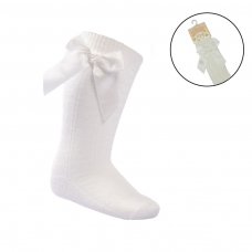 S141-C: Cream Knee Length Socks w/Bow (0-24 Months)
